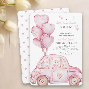 Convites Chá de Bebê do Carro Rosa e Balão Queridinho