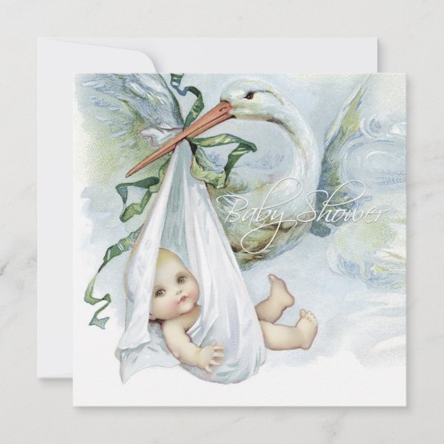 Convites Chá de Bebê do Cegonha Azul Turquesa (Frente)