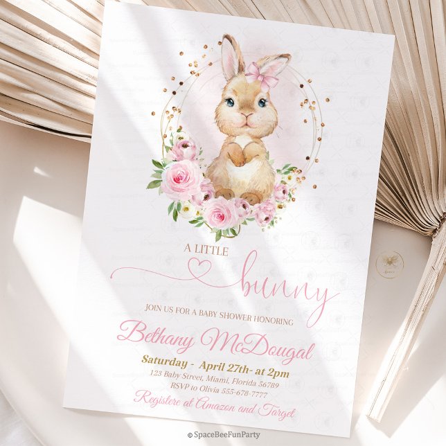 Convites Chá de bebê do coelho  (Bunny baby shower, invitation ,baby shower,Some Bunny,Invite Easter,Rabbit Girl,Spring Floral,Pink a)