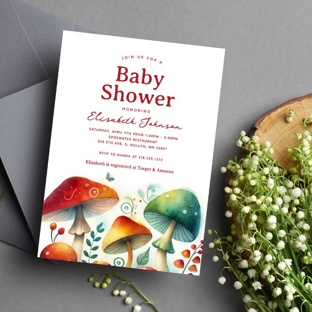 Convites Chá de Bebê do Cogumelo da Floresta Caprichosa (Whimsical Forest Mushroom Baby Shower Invitation
)