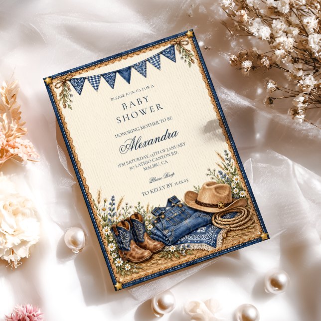 Convites Chá de Bebê do Cowboy de Denim (Criador carregado)