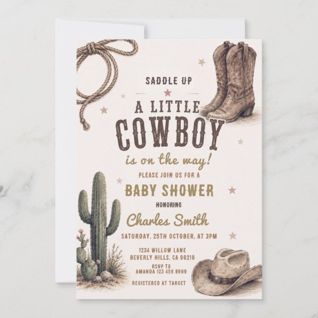 Convites Chá de Bebê do Cowboy do Rodeio Selvagem do Oeste (Frente)