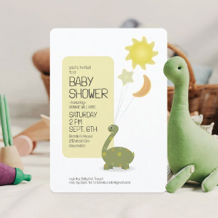 Convites Chá de Bebê do Dino Verde com Balões de Mylar