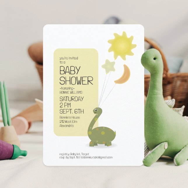 Convites Chá de Bebê do Dino Verde com Balões de Mylar (Criador carregado)