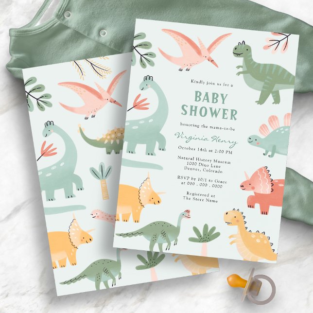 Convites Chá de Bebê do Dinossauro Verde (Green Dinosaur Baby Shower Invitation
)