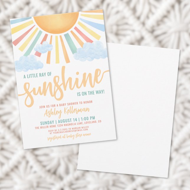 Convites Chá de Bebê do Doce Menininho Solzinho (Cute Little Sunshine Boy Baby Shower Invitation)