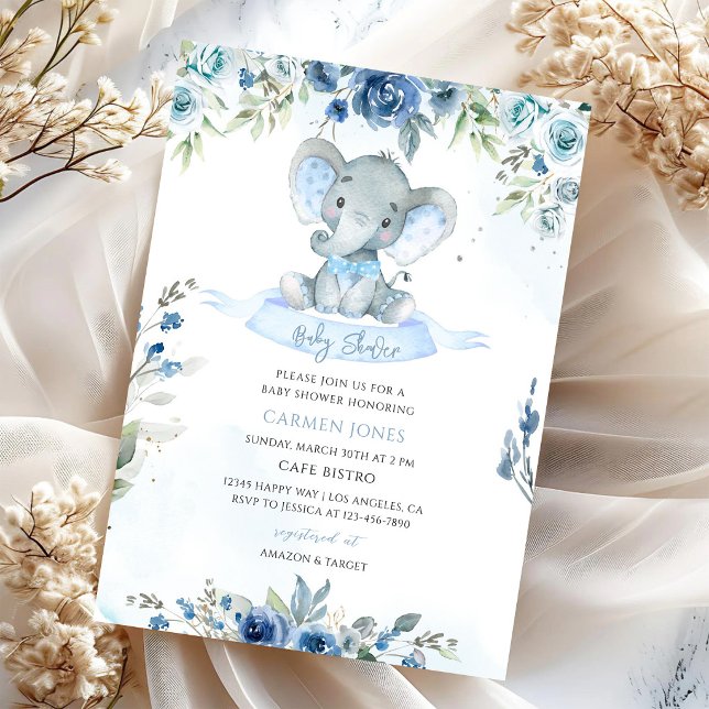 Convites Chá de Bebê do Elefante Floral (Criador carregado)