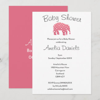 Convites Chá de Bebê do Elefante Rosa Bonito