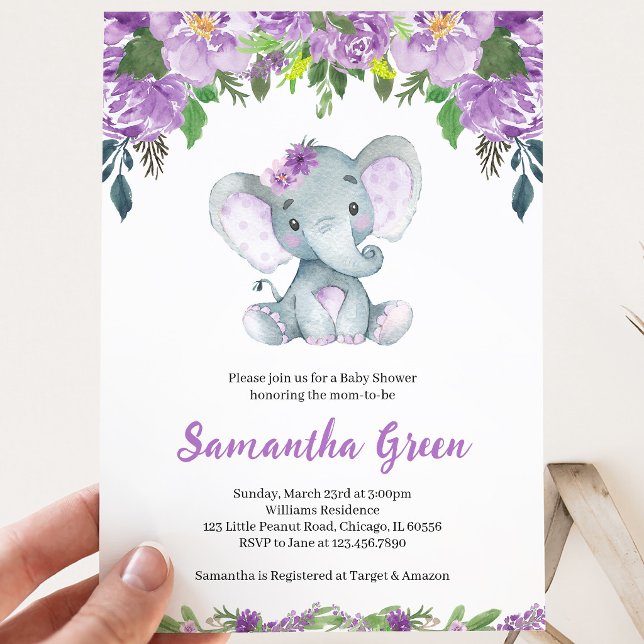 Convites Chá de Bebê do Elefante Roxo (Criador carregado)