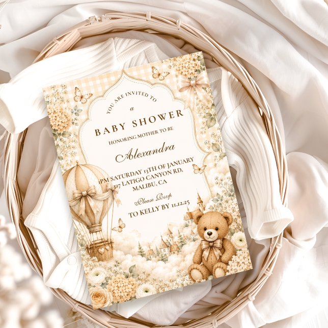 Convites Chá de Bebê do Elegante Urso Marrom (Criador carregado)