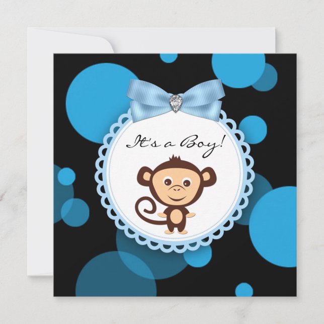 Convites Chá de Bebê do Feliz Macaco Azul (Frente)