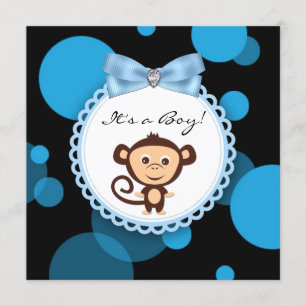 Convites Chá de Bebê do Feliz Macaco Azul