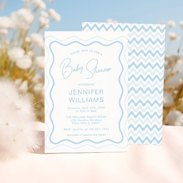 Convites Chá de Bebê do Frame Frame Scallop Azul (Criador carregado)