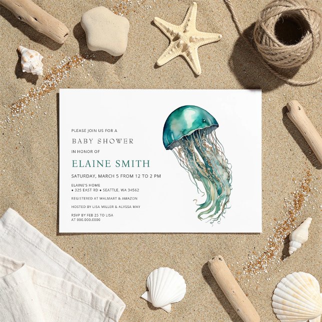 Convites chá de bebê do lindo jellyfish sob o mar (cute Under the sea jellyfish baby shower Invitation)