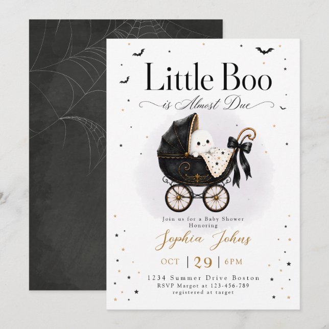 Convites Chá de Bebê do Little Boo é quase Dia das Bruxas (Frente/Verso)