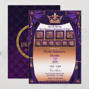 Convites Chá de Bebê do Livro de Histórias Roxo e Dourado d