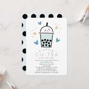 Convites Chá de Bebê do Menino Azul Boba Bubble Tea