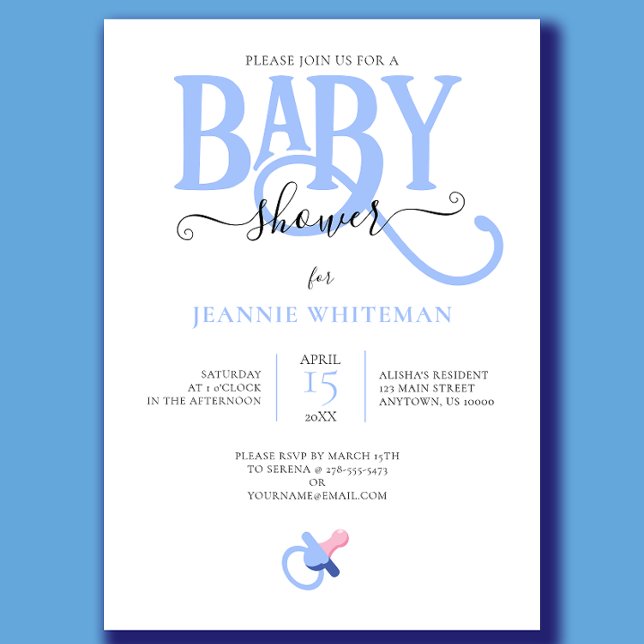 Convites Chá de Bebê do Menino Azul com Chupeta (LIttle Boy Blue Shower Invitation)