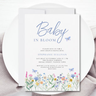 Convites Chá de Bebê do Menino Baby in Bloom Flor Silvestre
