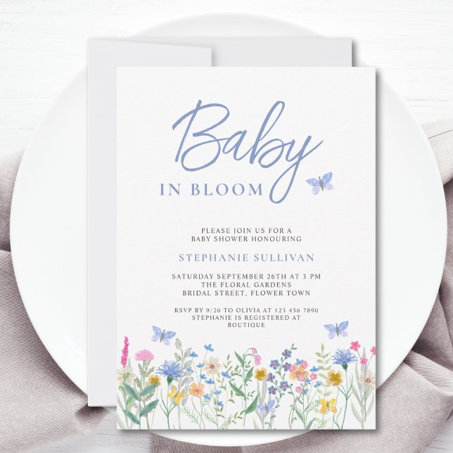 Convites Chá de Bebê do Menino Baby in Bloom Flor Silvestre (Criador carregado)