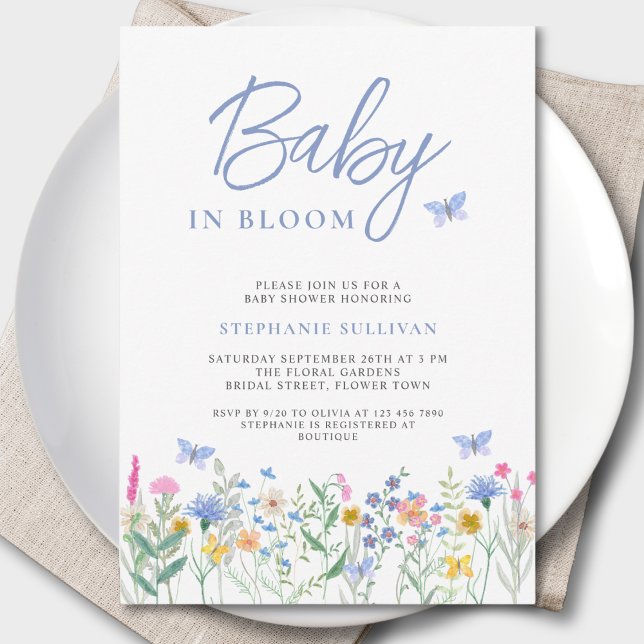 Convites Chá de Bebê do Menino Baby in Bloom Flor Silvestre (Criador carregado)