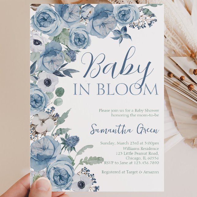 Convites Chá de Bebê do Menino Bebê em Flor (Criador carregado)