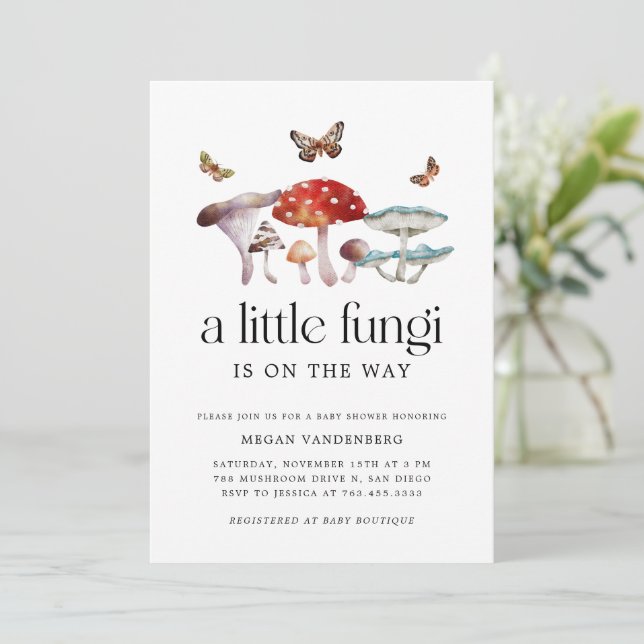 Convites Chá de Bebê do Menino Cogumelo Little Fungi (Em pé/Frente)