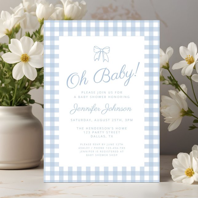 Convites Chá de Bebê do Menino com Laço Azul Fofo (Cute Blue Coquette Bow Boy Baby Shower Invitation)
