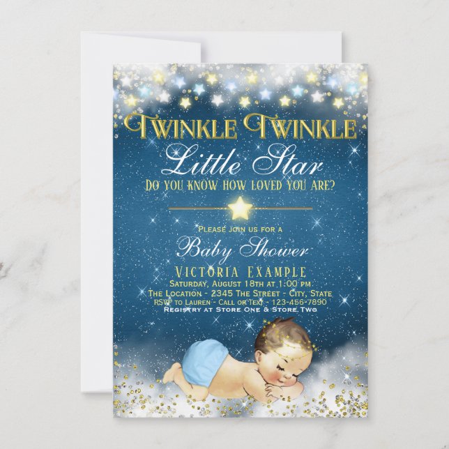 Convites Chá de Bebê do Menino Twinkle Twinkle Little Star (Frente)