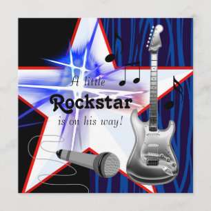 Convites Chá de Bebê do Menino: Zebra Rockstar Azul Vermelh