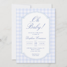 Convites Chá de Bebê do Oh Baby Blue Gingham