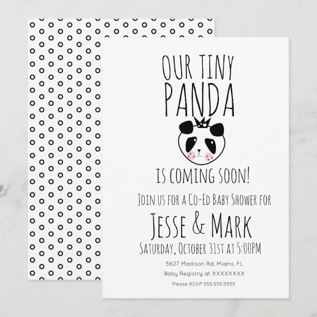 Convites Chá de Bebê do Panda Bebê Moderno Fofo (Frente/Verso)