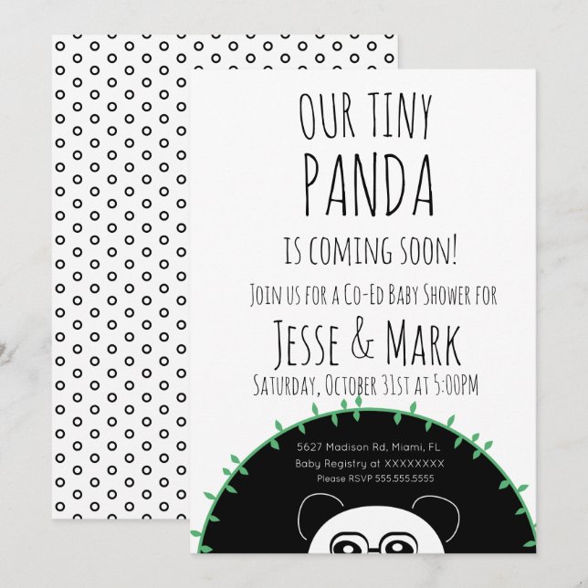 Convites Chá de Bebê do Panda Curioso Fofo (Frente/Verso)