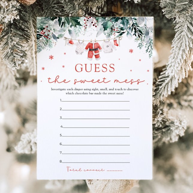 Convites Chá de Bebê do Papai Noel de Natal Adivinhe a Bagu (Watercolor Cute Christmas Santa Baby Shower Guess the Sweet Mess Game)