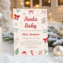 Convites Chá de Bebê do Papai Noel Desenhado à Mão no Natal