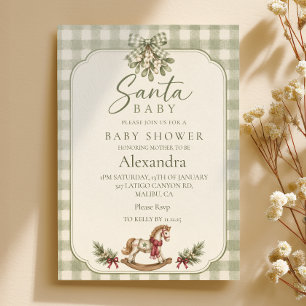 Convites Chá de Bebê do Papai Noel em Xadrez Sage