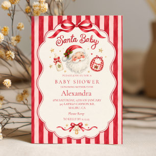 Convites Chá de Bebê do Papai Noel Listras Rosa Vermelho
