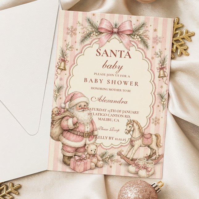 Convites Chá de Bebê do Papai Noel Rosa Natal (Criador carregado)
