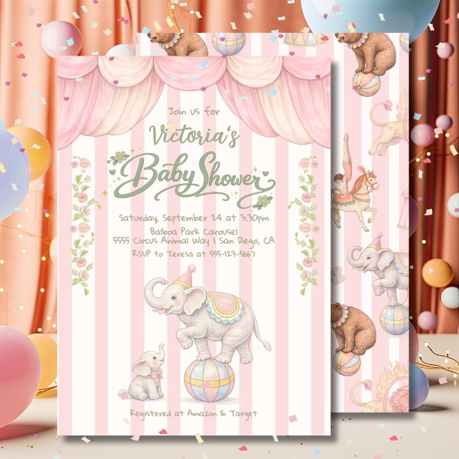 Convites Chá de Bebê do Pastel Circus Baby (Criador carregado)