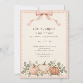 Convites Chá de Bebê do Pequeno Abóbora Blush Gingham