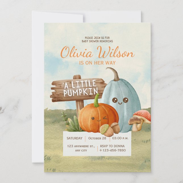 Convites Chá de Bebê do Pequeno Boo no Halloween com Abóbor (Frente)