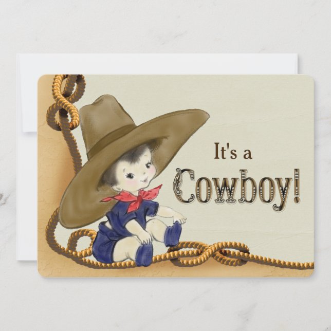 Convites Chá de Bebê do Pequeno Cowboy (Frente)