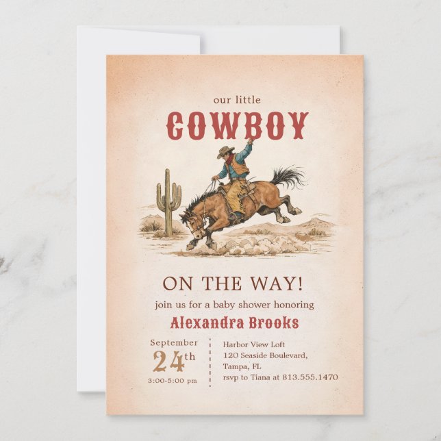Convites Chá de Bebê do Pequeno Cowboy (Frente)