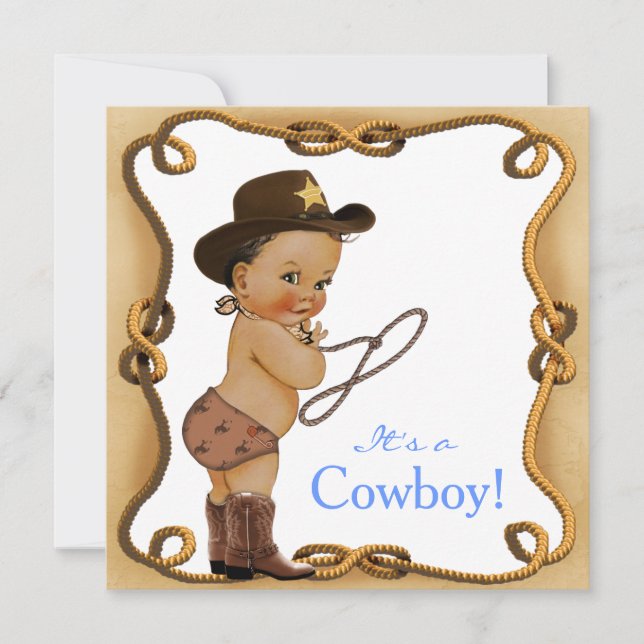 Convites Chá de Bebê do Pequeno Cowboy Étnico (Frente)