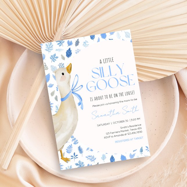 Convites Chá de Bebê do Pequeno Ganso Bobo Azul (Blue Little Silly Goose Baby Shower Invitation)