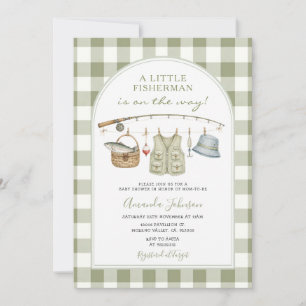 Convites Chá de Bebê do Pequeno Pescador em Xadrez Sage