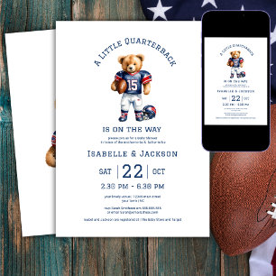 Convites Chá de Bebê do Pequeno Quarterback Teddy Futebol