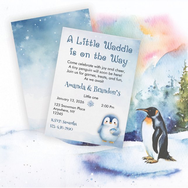 Convites Chá de Bebê do Pingüim Fofo (Criador carregado)