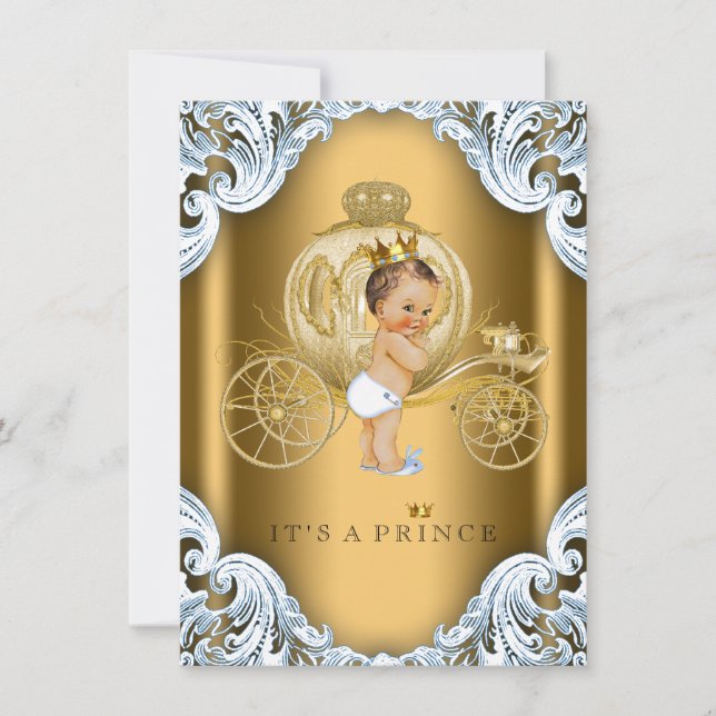 Convites Chá de Bebê do Príncipe Azul e Dourado Luxuoso (Frente)