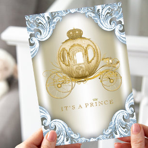 Convites Chá de Bebê do Príncipe Azul e Dourado Luxuoso